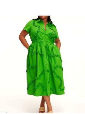 Kate Spade Women’s Green Ruffle-Trim Shirt Dress